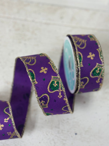 1.5 Inch By 10 Yard Purple Mardi Gras Crowns Ribbon