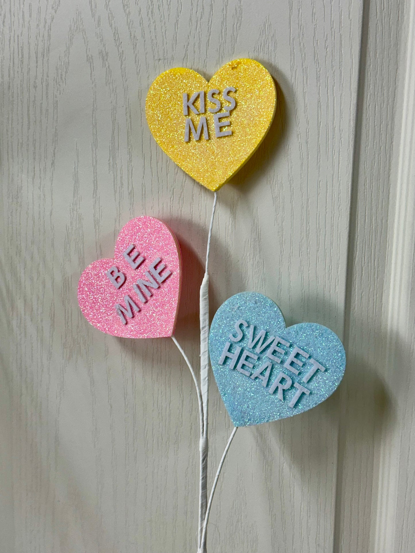 27.5 Inch Yellow Pink Light Blue Glitter Candy Heart Spray
