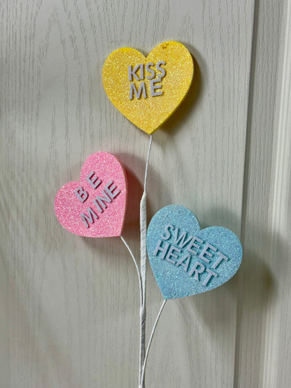 27.5 Inch Yellow Pink Light Blue Glitter Candy Heart Spray