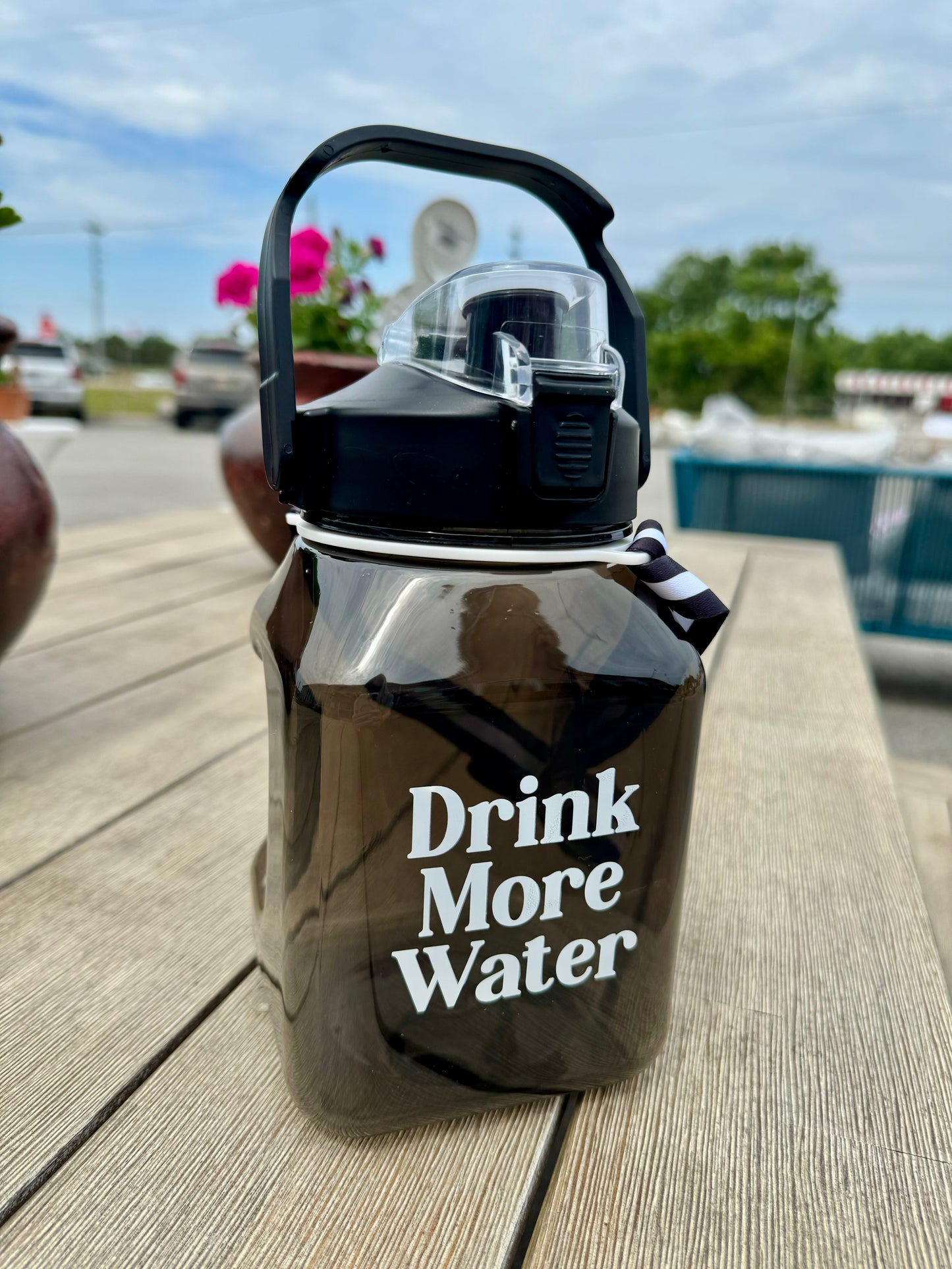 Drink More Water Black And White Plastic Water Bottle