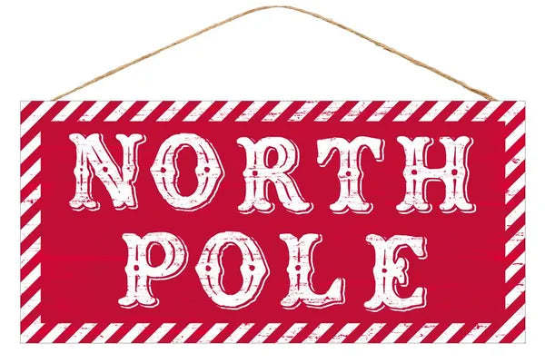 12.5 Inch Red And White North Pole Sign
