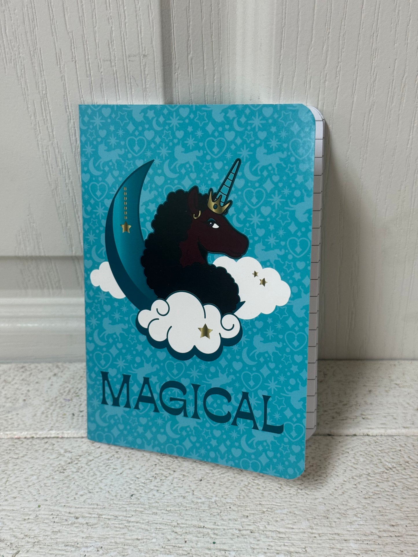 Magical Blue Afro Unicorn Handheld Notebook