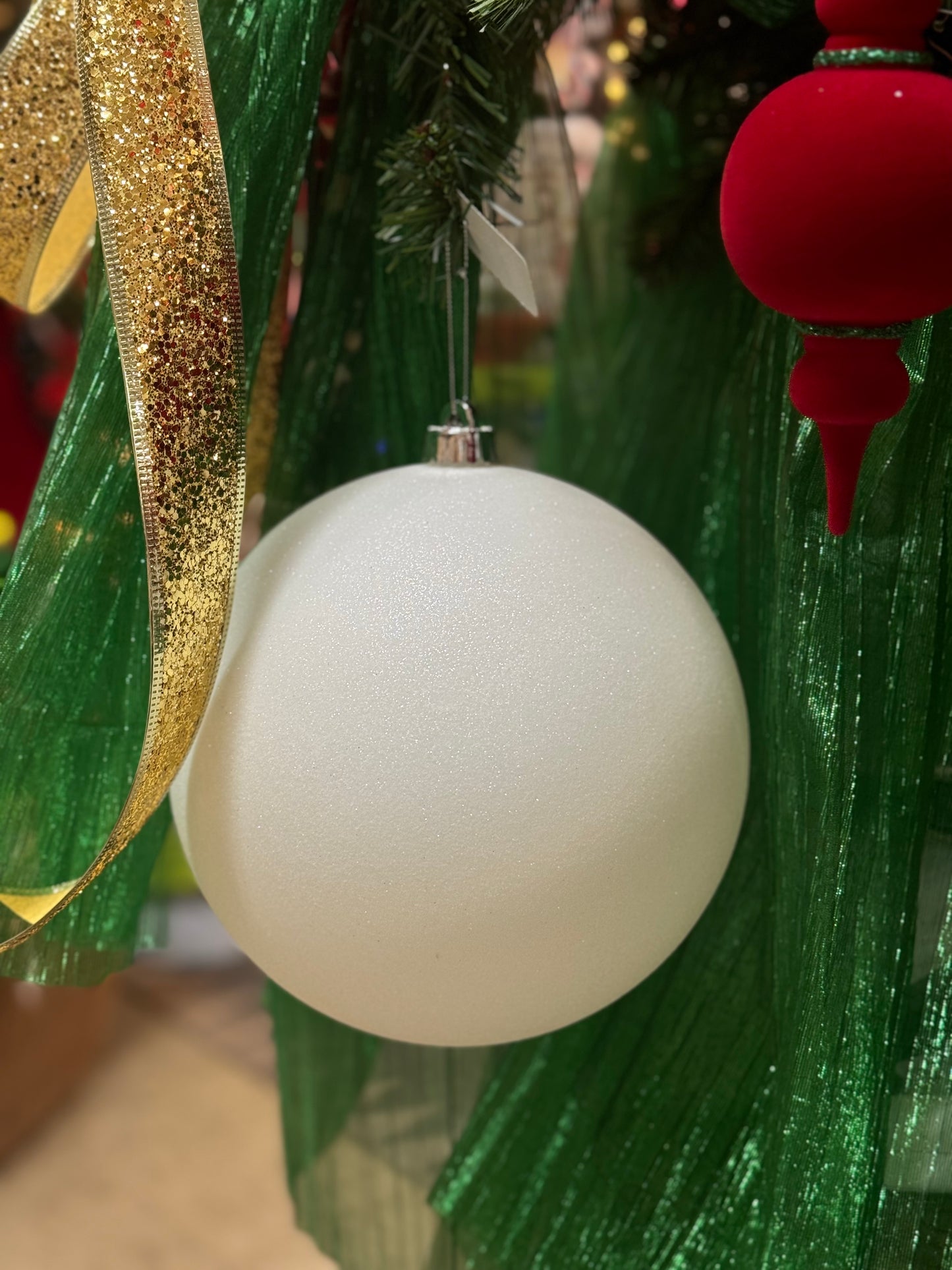 8 Inch White Glitter Ornament Ball