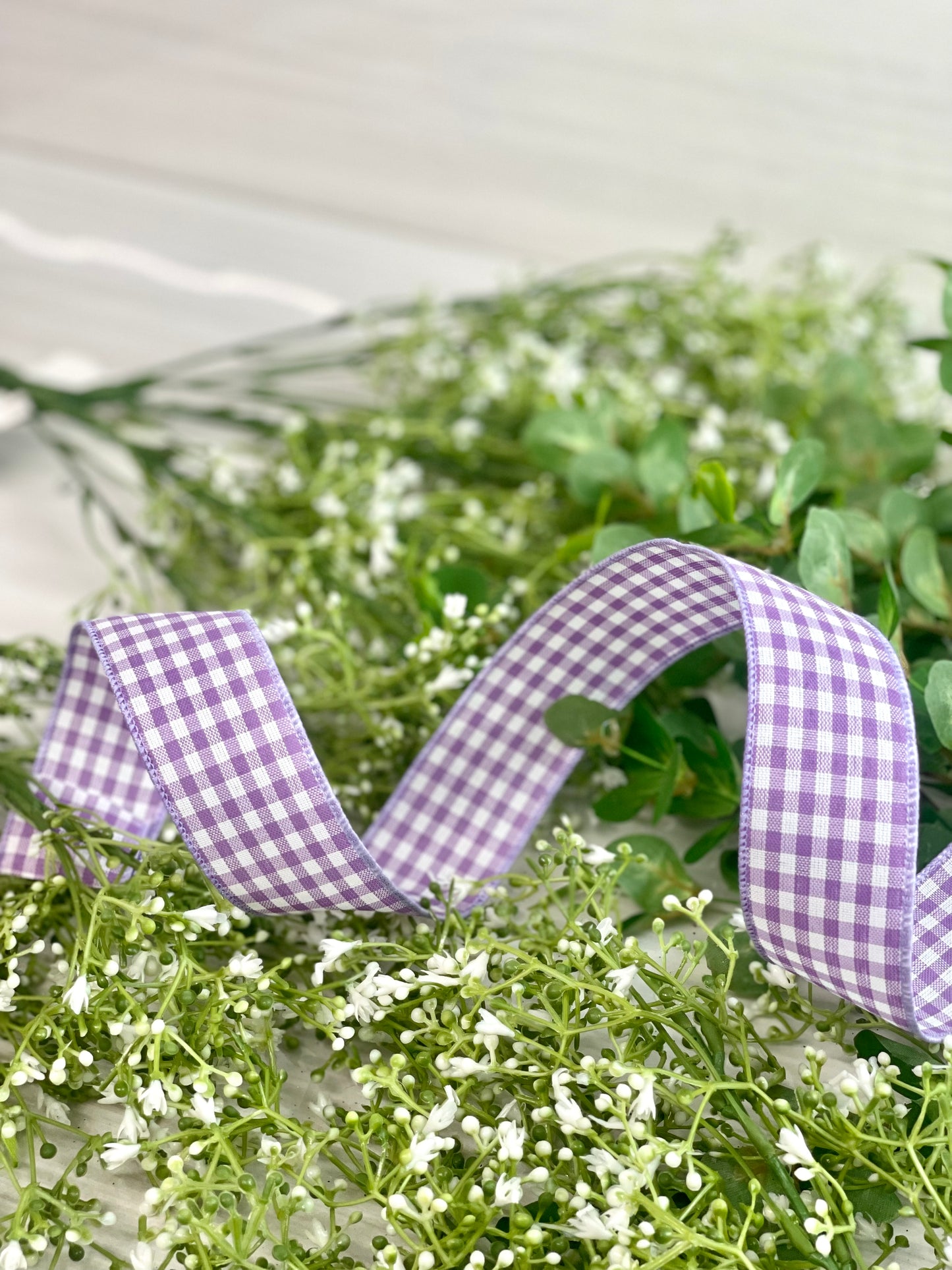 1.5 Inch By 50 Yard Purple And White Woven Gingham Ribbon