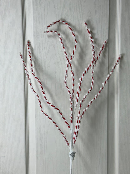 34 Inch Red And White Chenille Peppermint Twist Spray