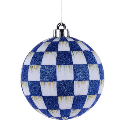 5 Inch Royal Blue Check Glitter Ornament