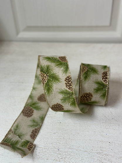 2.5 Inch By 10 Yard Pinecones And Pine Needles Ribbon