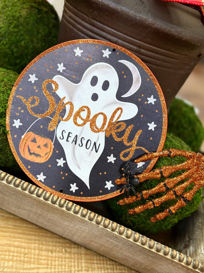 8 Inch Glitter Spooky Ghost Metal Sign