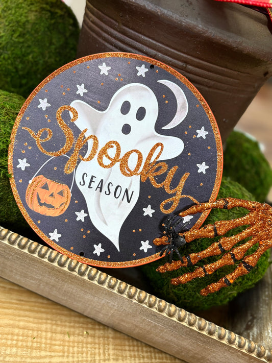 8 Inch Glitter Spooky Ghost Metal Sign