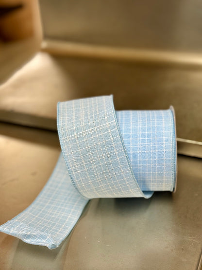 2.5 Inch By 10 Yard Blue Check Burlap Ribbon