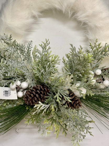 24 Inch Fur Pinecone And Berry Greenery Wreath