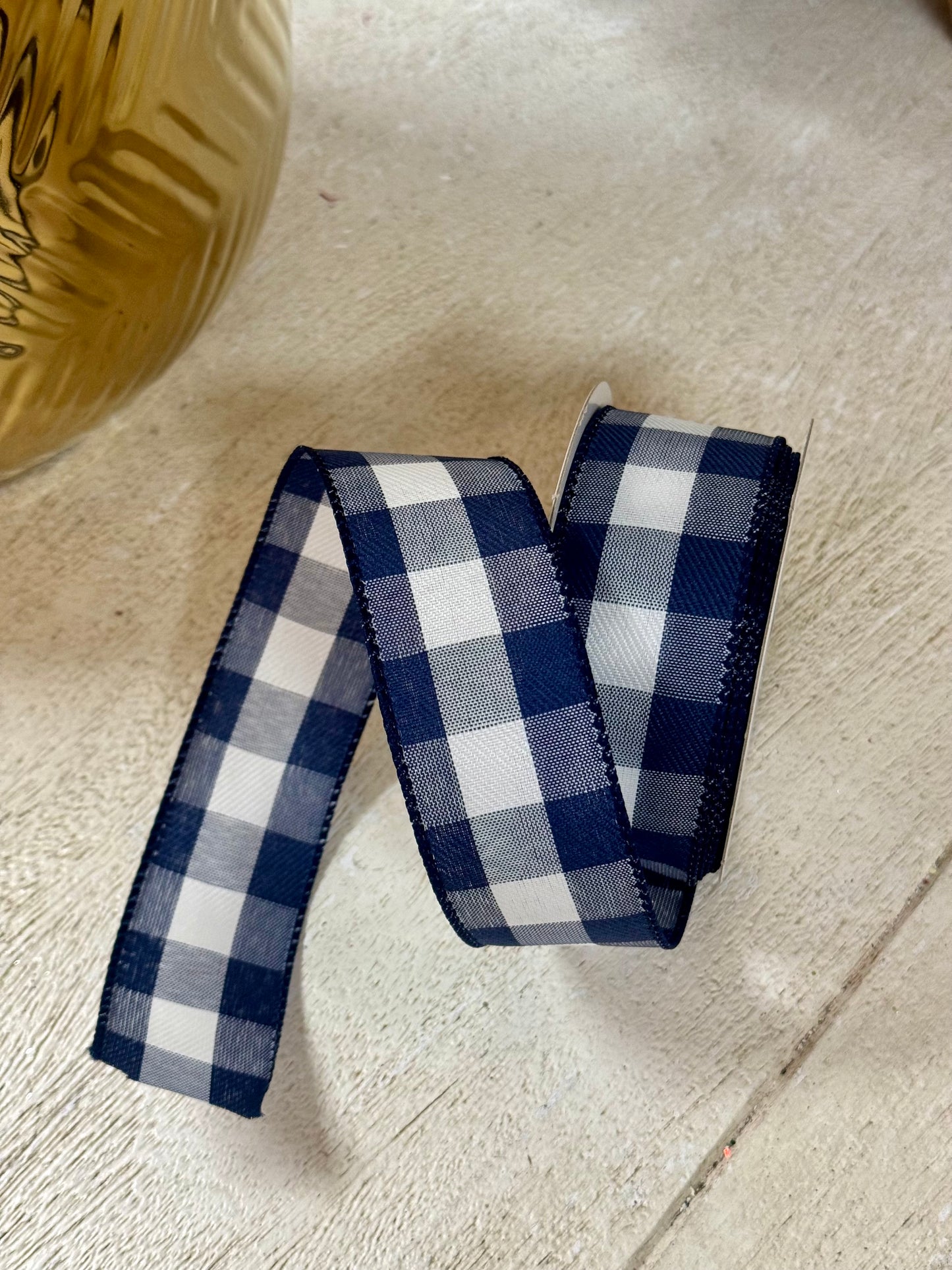 1.5 Inch By 10 Yard Navy Blue Celine Check Plaid Ribbon