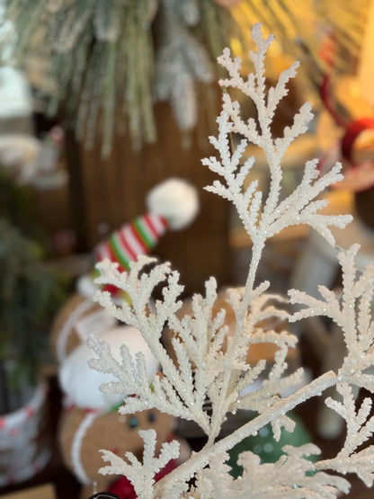 28.5 Inch White Glitter Lycopodium Spray