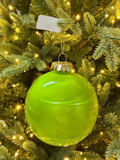 6 Inch Lime Green Lacquer Glass Look Ornament