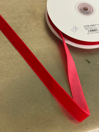 5/8 Inch By 10 Yard Red Woven Velvet Ribbon
