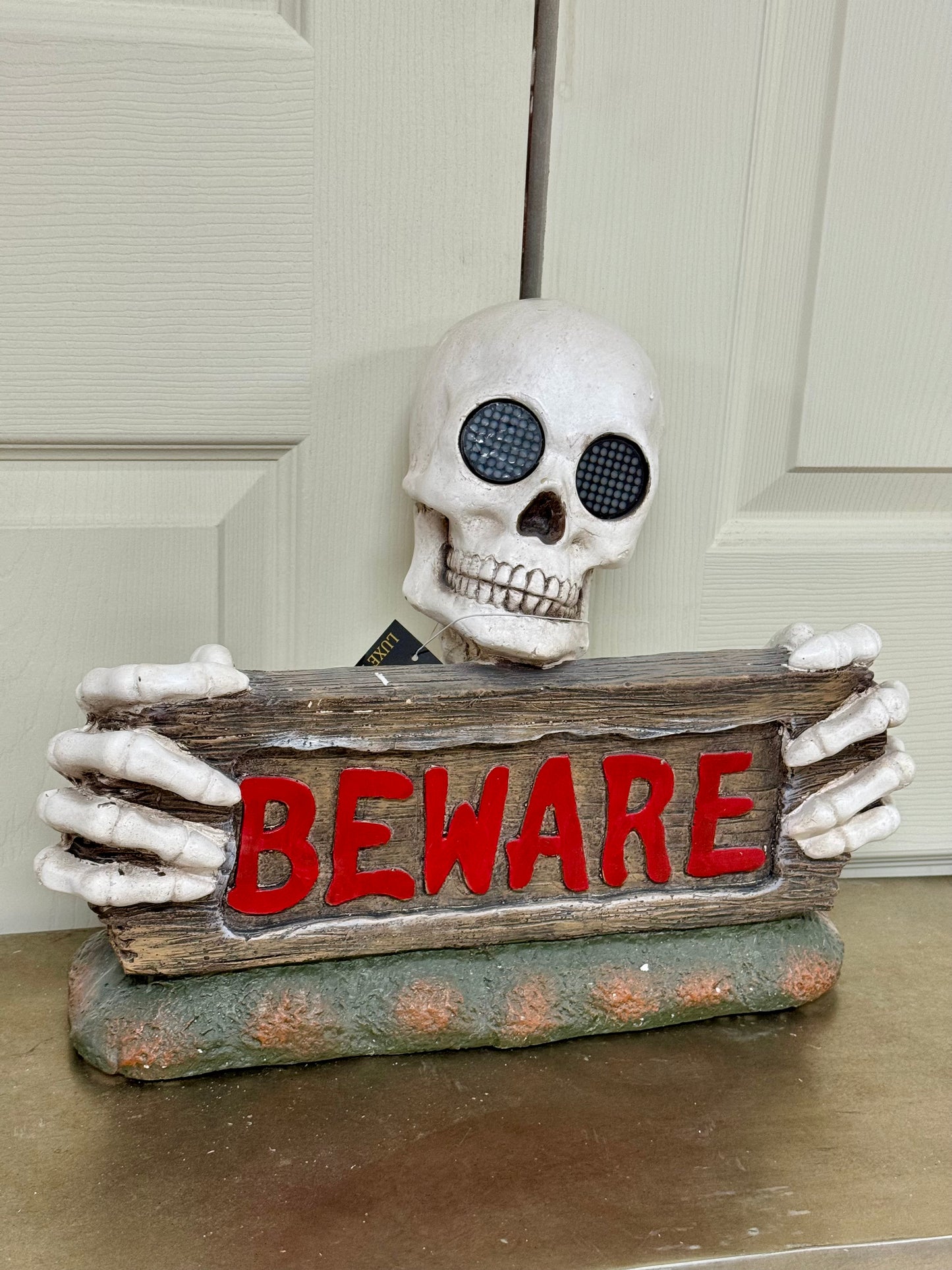 12 Inch Beware Skull And Skeleton Light Up Decor