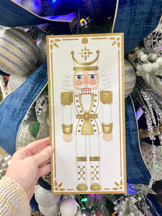 12.5 Inch Gold And White Wooden Nutcracker Sign