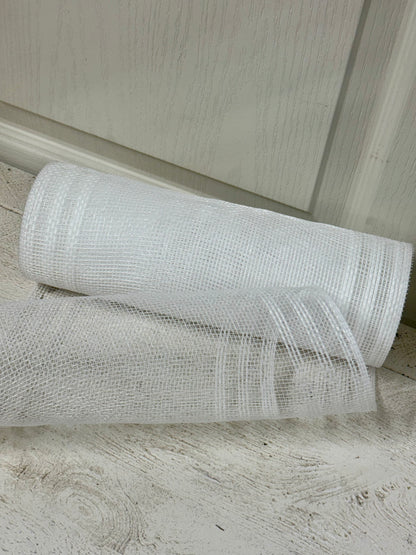 10.25 Inch By 10 Yard White Faux Jute Border Stripe Mesh