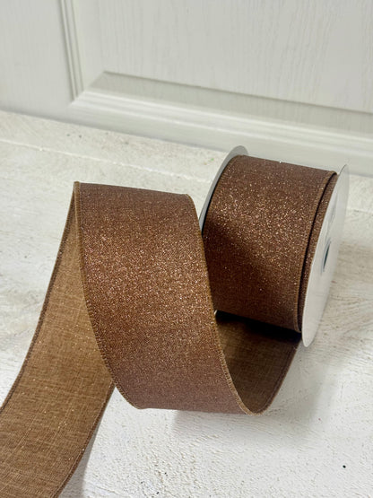 2.5 Inch By 10 Yard Brown Fine Glitter Ribbon