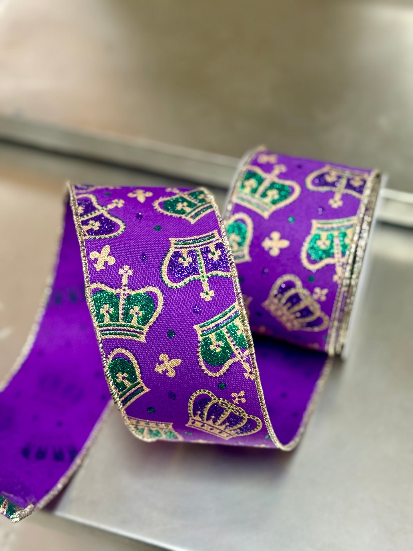 2.5 Inch By 10 Yard Purple Mardi Gras Crown Ribbon