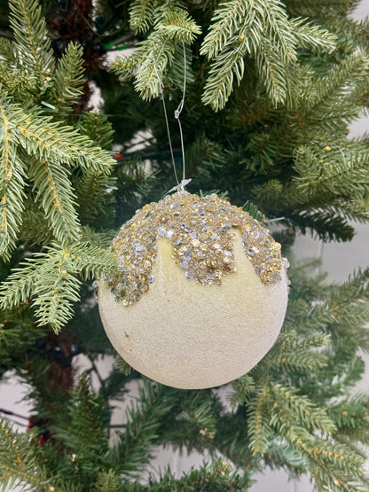 4.75 Inch Cream Silver And Gold Sequin Velvet Dripped Ornament