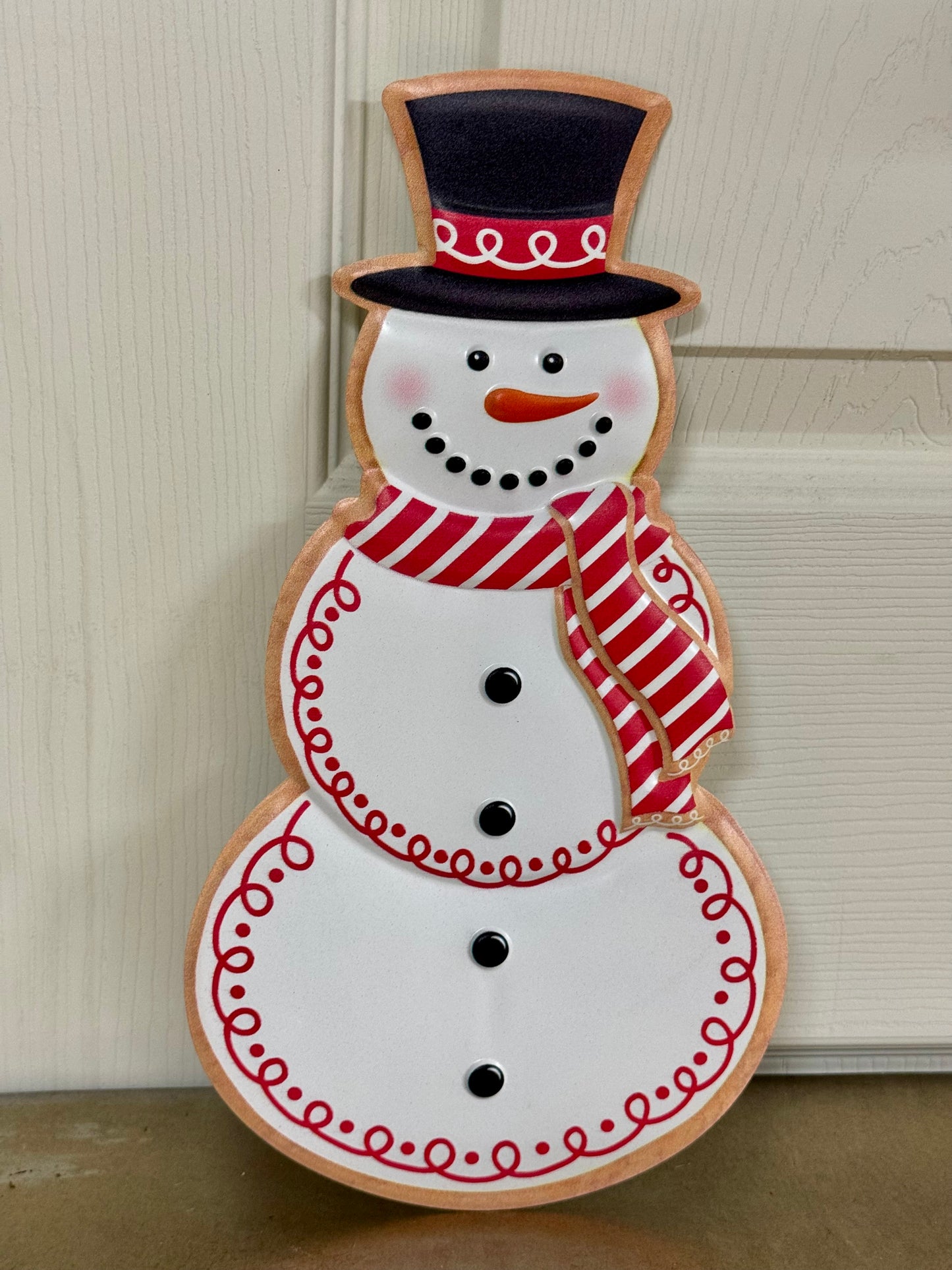 12 Inch Red Metal Snowman Cookie Wreath Sign