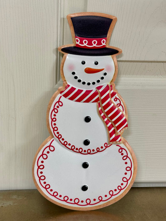 12 Inch Red Metal Snowman Cookie Wreath Sign