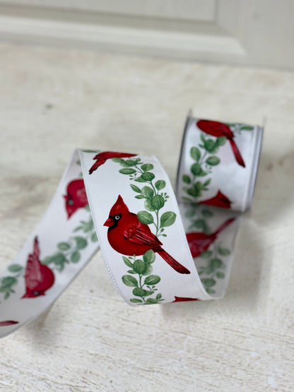 2.5 Inch By 10 Yard Red Cardinal With Eucalyptus Ribbon