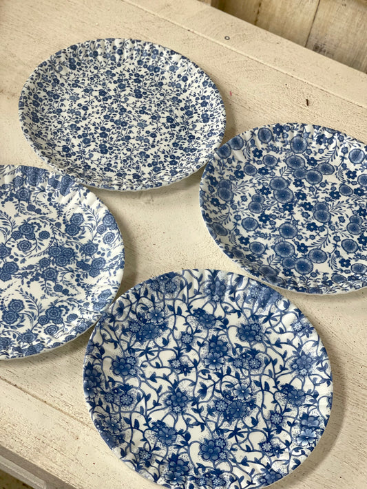 Blue And Floral "Paper" Plate Set Of Four