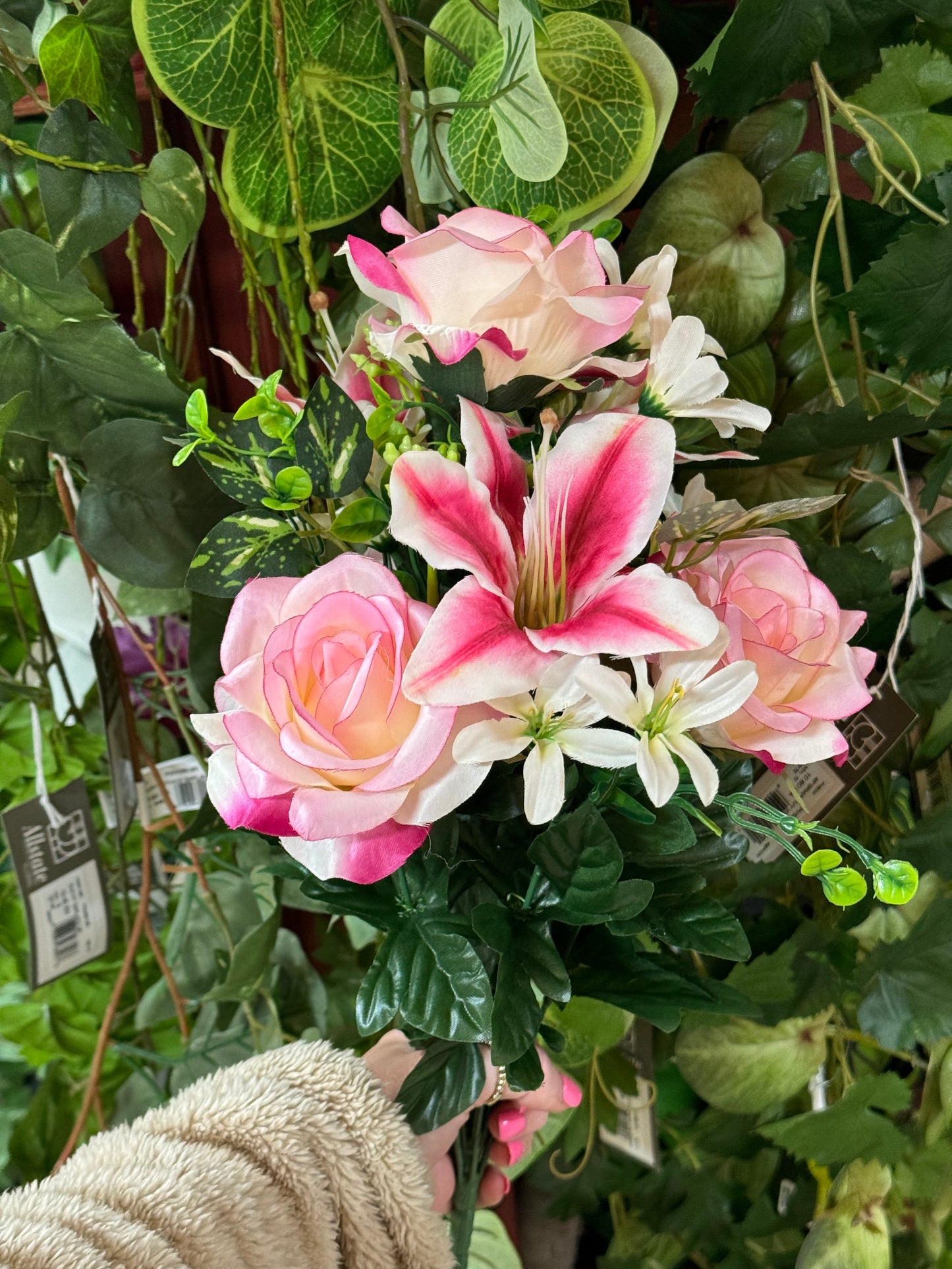 18 Inch Pink Rose And Lily Bush