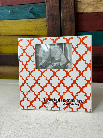 12 Inch Orange and White Damask Picture Frame