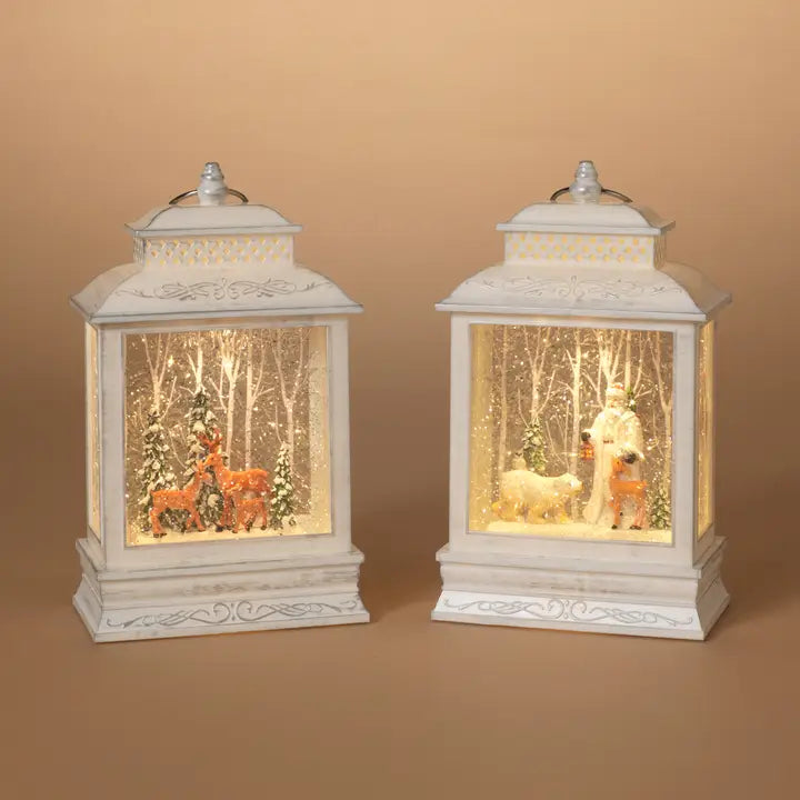 10.5 Inch Lighted Spinning Water Globe Lantern With Holiday Scene Two Styles