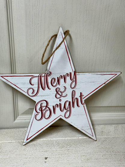 12 Inch Merry And Bright Star Wood Sign