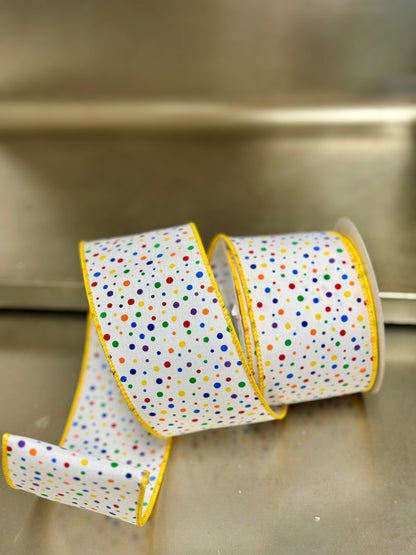 2.5 Inch By 10 Yard Multi Color Mini Polka Dot Ribbon