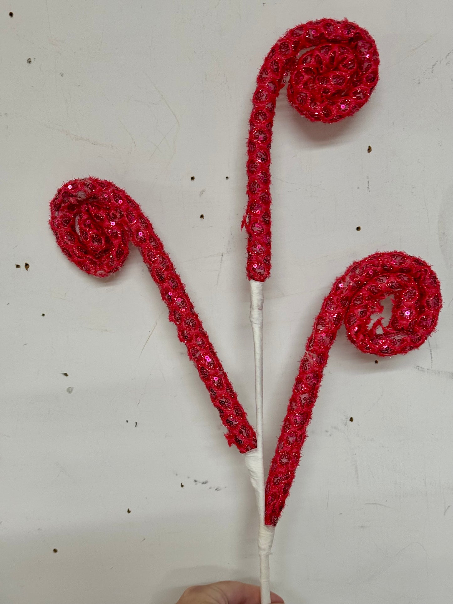 28 Inch Fuchsia Sequin Tinsel Curly Spray