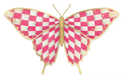 9.75 Inch Hot Pink White And Gold Antique Check Butterfly Sign