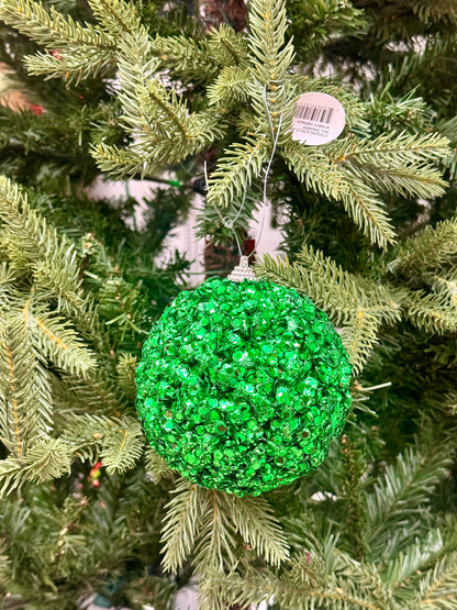 4 Inch Emerald Green Sequin Ornament Ball