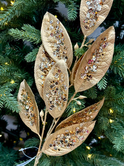 25.5 Inch Copper Glitter Sequin Leaf Spray
