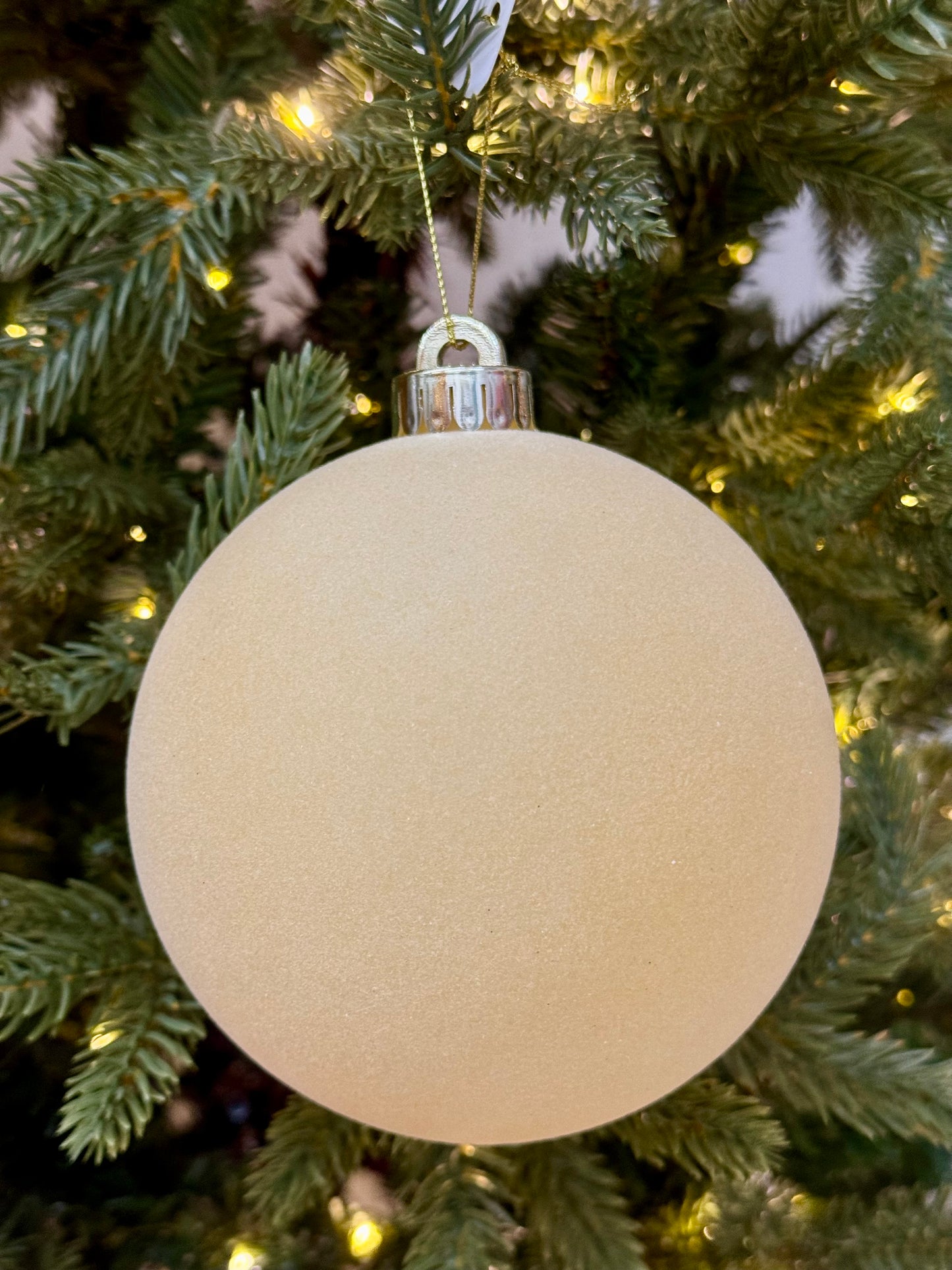 5 Inch Cream Smooth Flocked Ornament Ball