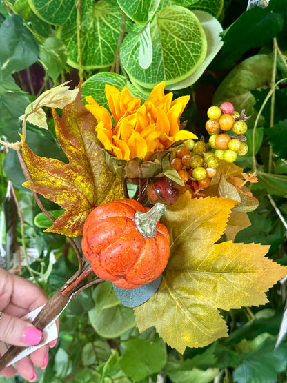 19 Inch Sunflower And Pumpkin Fall Floral Pick