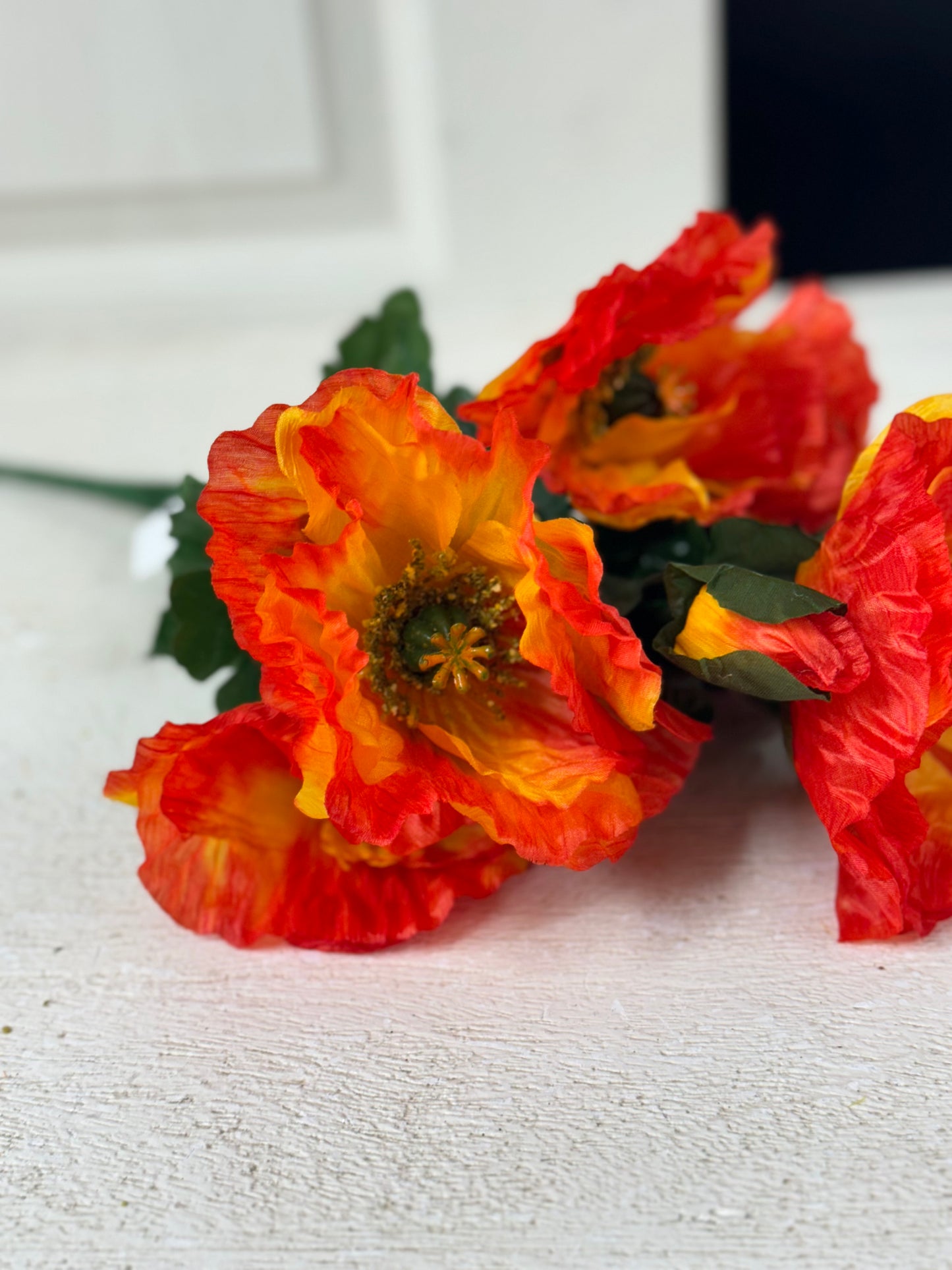 17 Inch Orange Poppy Floral Bush