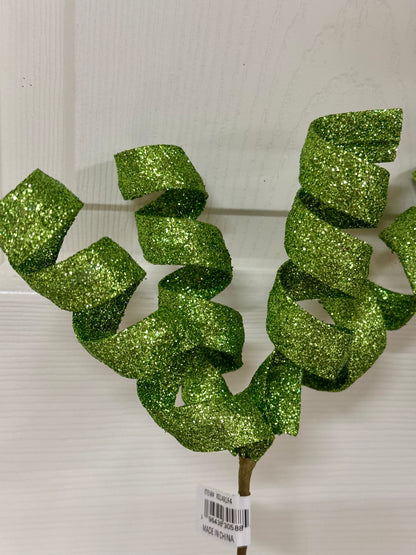 11 Inch Lime Green Glitter Curly Pick
