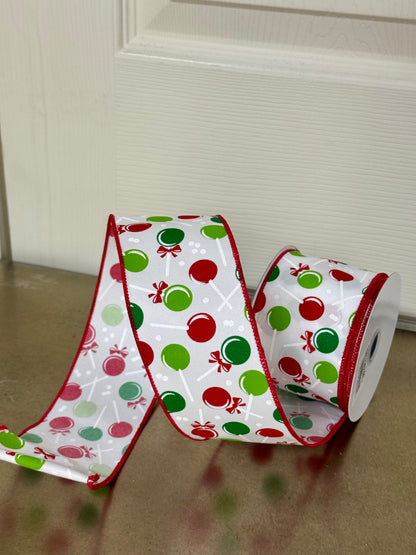 2.5 Inch By 10 Yard Red And Green Lollipop Ribbon