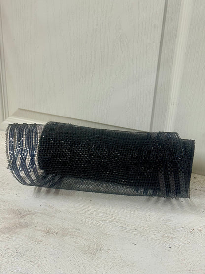 10 Inch By 10 Yard Black Border Stripe Metallic Mesh