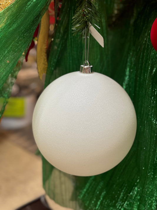 8 Inch White Glitter Ornament Ball