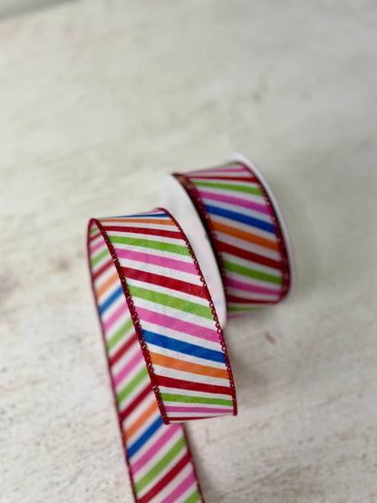 1.5 Inch By 10 Yard Mulitcolor Diagonal Striped Ribbon