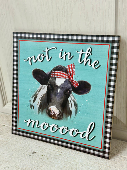 10 Inch Cow Not In The Mood Wooden Wreath Sign