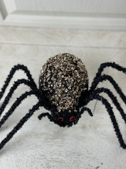 16.5 Inch Black And Champagne Beaded Spider