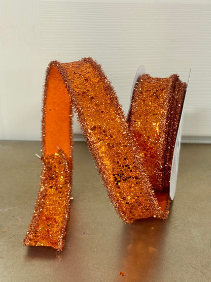1.5 Inch By 10 Yard Orange Copper Large Glitter Ribbon