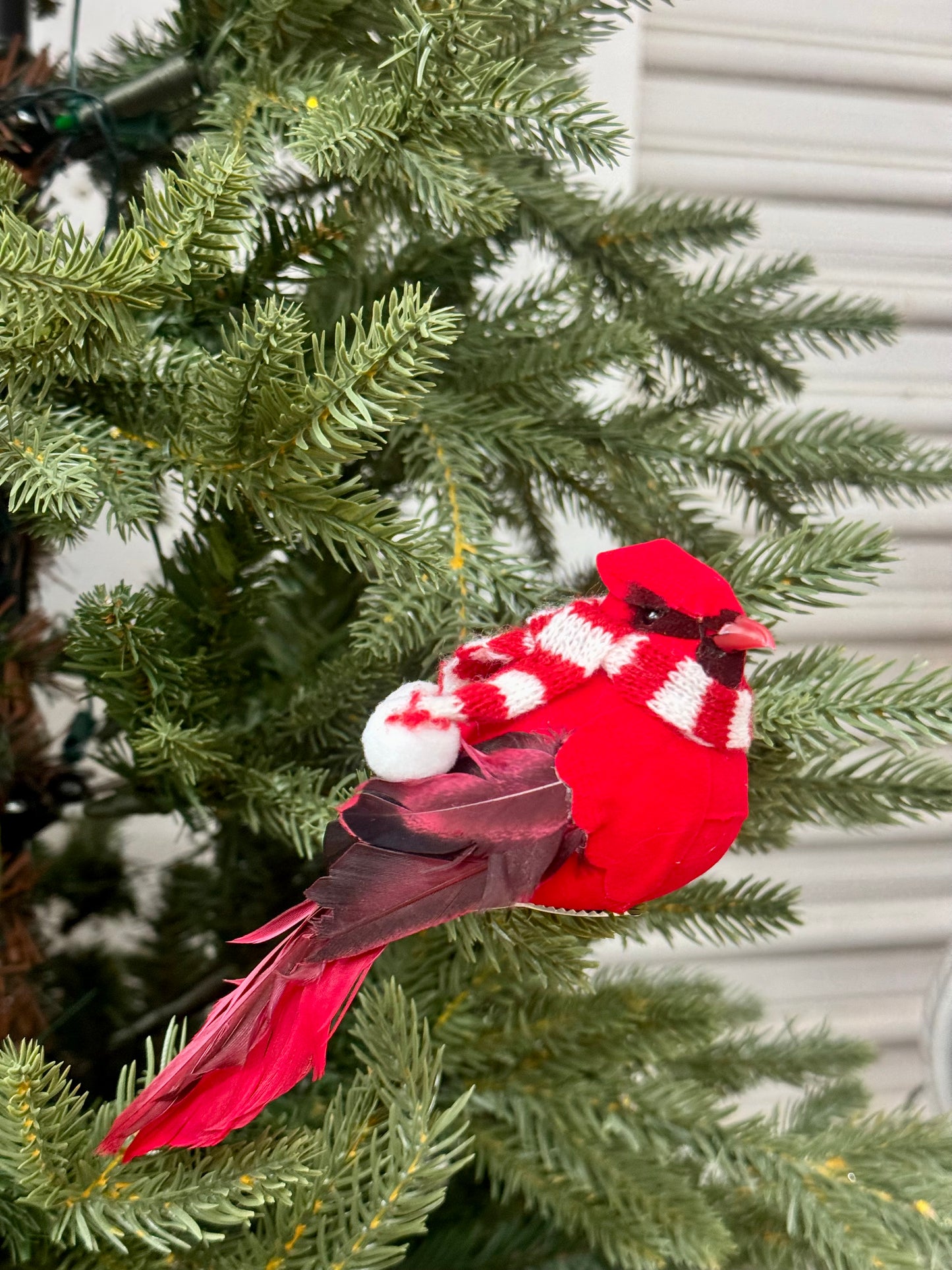 6.5 Inch Red Velvet Cardinal With Scarf Clip On Ornament